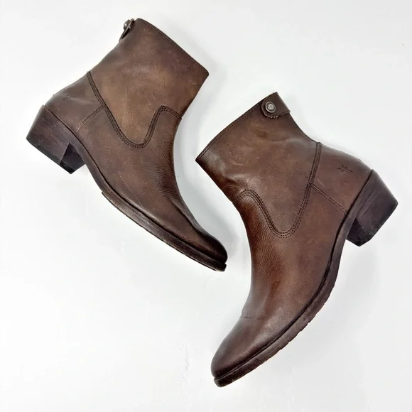 Vintage Frye Leather Pointed Toe Western Ankle Boots Brown size 6.5 - Picture 1 of 13
